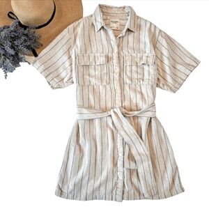 Abercrombie & Fitch Women's Mini Shirt Dress Size Small Oatmeal Blue Linen Blend
